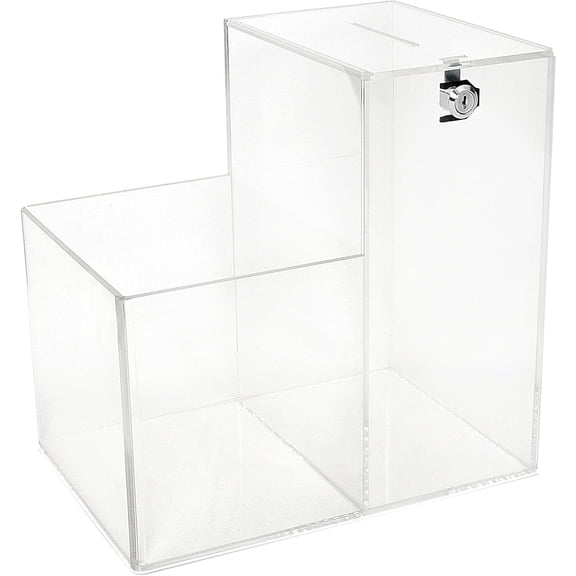 Deluxe Charity Donation Collection Box for Fundraising Campaigns - with Two Compartments for Give Money Locked and Take a Prize Open - Great for Suggestion Box or Tip Container Medium