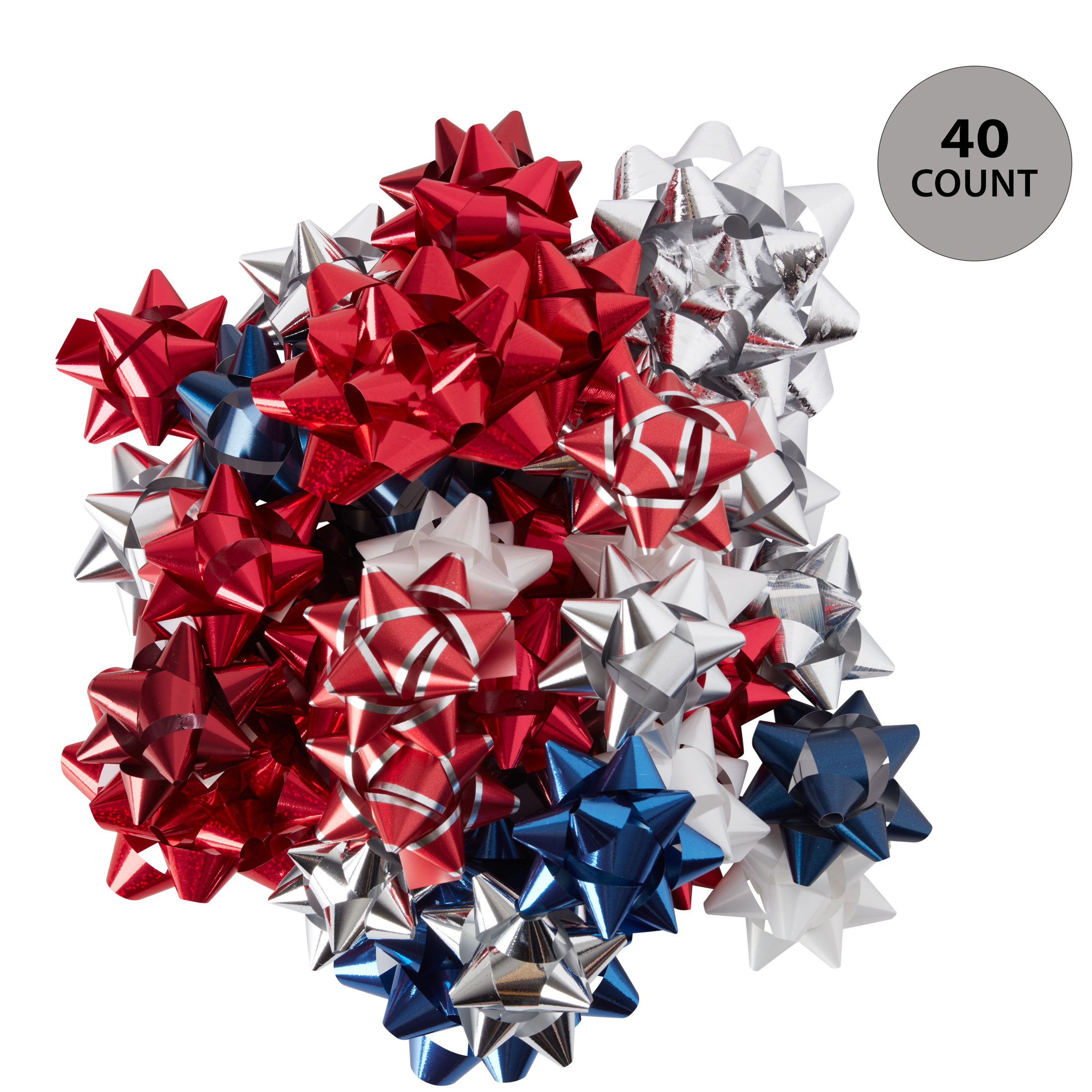 Deluxe Christmas Gift Bows, Multicolor, 40 Count, by Holiday Time