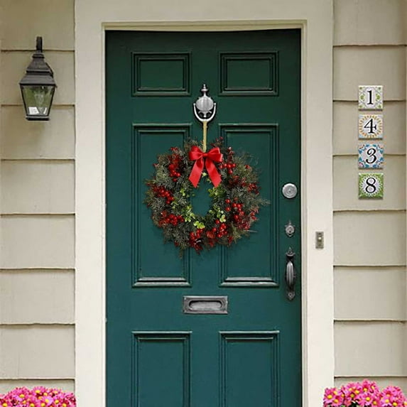Deluxe Christmas Wreath With Large Velvet Bow And Shiny Ornaments Festive Door Hanging Decoration For Home Holiday Celebration