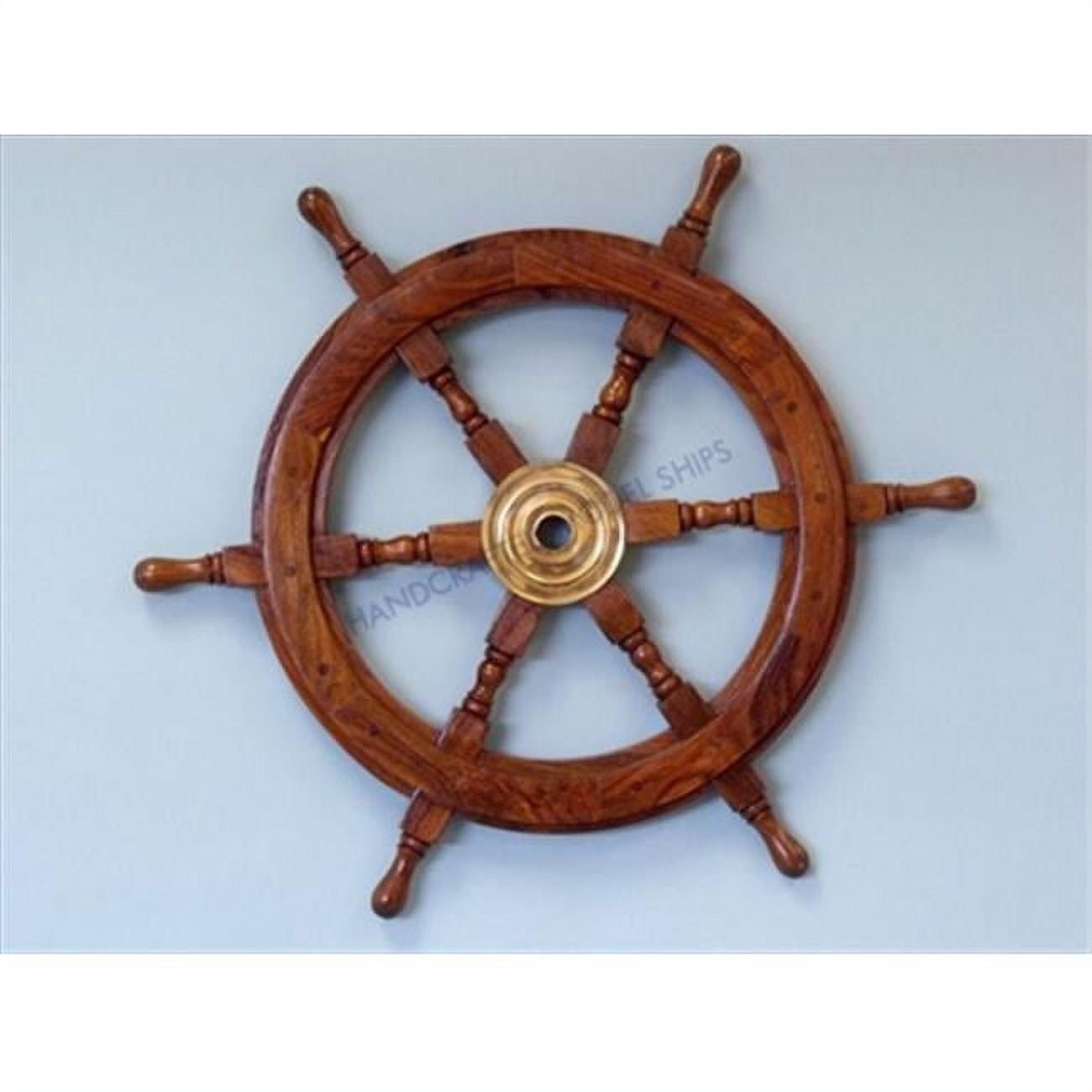 Deluxe 24" Polished Wood and Brass Nautical Ship Wheel
