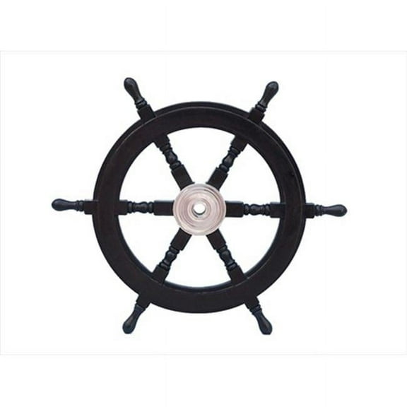 Deluxe Class Wood and Chrome Pirate Ship Steering Wheel 24 in. Decorative Accent