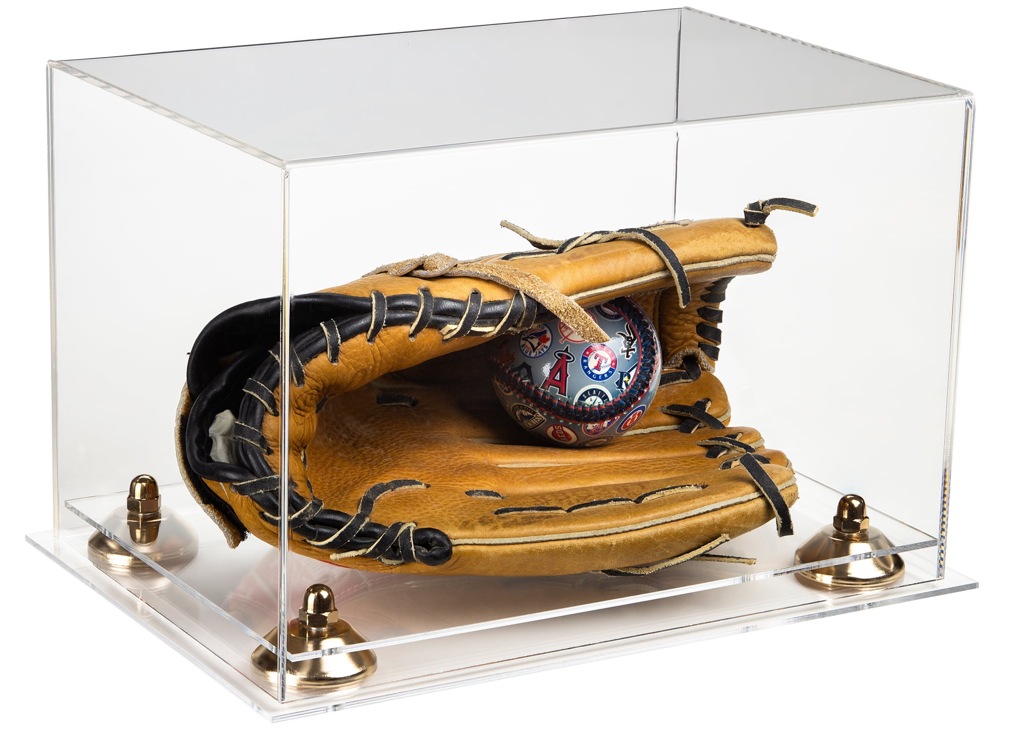 Deluxe Clear Acrylic Baseball Glove Display Case with Gold Risers and ...