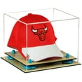 thumbnail image 1 of Deluxe Clear Acrylic Basketball Hat or Cap Display Case with Blue Risers and Wood Base (A006-BLR), 1 of 7