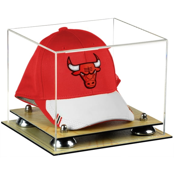 Deluxe Clear Acrylic Basketball Hat or Cap Display Case with Silver Risers and Wood Base (A006-SR)