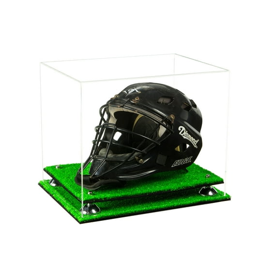 Deluxe Clear Acrylic Catchers Helmet Display Case with Silver Risers and Turf Base (A002-SR)