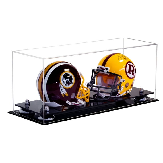 Deluxe Clear Acrylic Double Mini Football Helmet Mini Goalie Mask Display Case with Silver Risers (A019-SR)