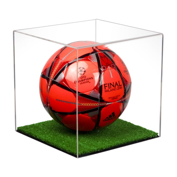 Deluxe Clear Acrylic Full Size Soccer Ball Display Case with Turf Floor (A007-CTB)
