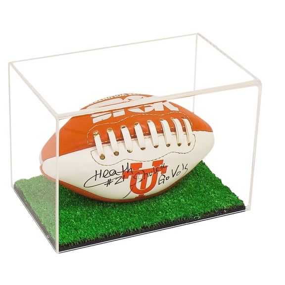 Deluxe Clear Acrylic MINI - Miniature (not full size) Football Display Case with Turf Bottom (A005-CTB)