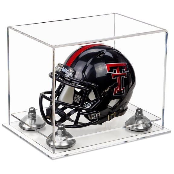 Deluxe Clear Acrylic Mini Football Helmet Display Case (not Full Size) with Silver Risers and Clear Base (A003-SR)