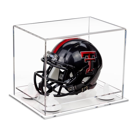 Deluxe Clear Acrylic Mini Football Helmet Display Case (not Full Size) with White Risers and Clear Base (A003-WR)