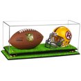 thumbnail image 1 of Deluxe Clear Acrylic Mini - Miniature (not Full Size) Football and Helmet Display Case with Gold Risers and Turf Base (A019-GR), 1 of 3