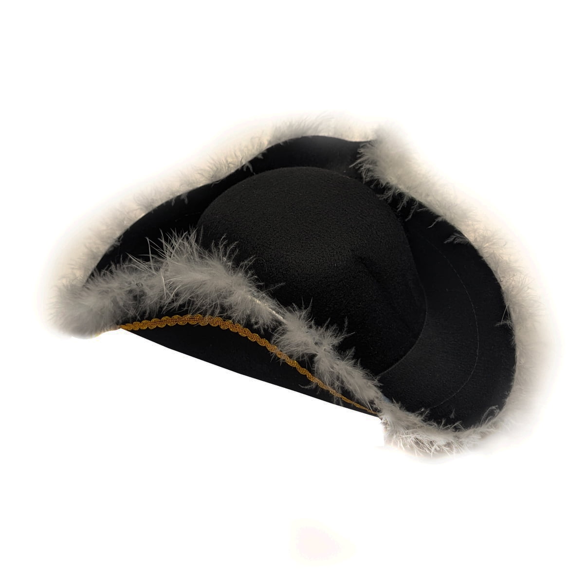 Tricorn Black Hat Feather Gold Trim Colonial Officer Halloween Costume Accessory Tricorn Black Hat Feather Gold Trim Colonial Officer Halloween Costume Accessory
