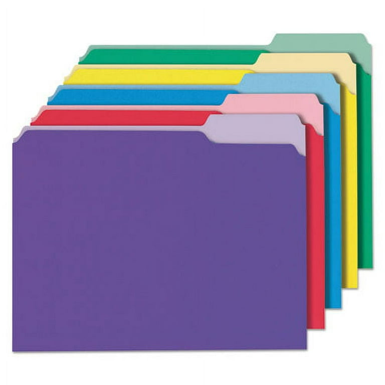 Deluxe Colored Top Tab File Folders, 1/3-Cut Tabs: Assorted, Letter Size, Assorted Colors, 100/Box Deluxe Colored Top Tab File Folders, 1/3-Cut Tabs: Assorted, Letter Size, Assorted Colors, 100/Box