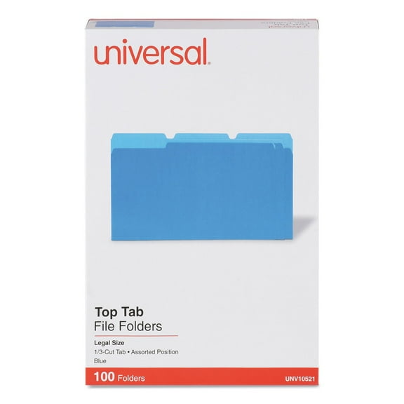 Universal UNV10521 1/3 Cut Tab Legal Size Deluxe Colored Top Tab File Folders - Blue/Light Blue (100/Box)
