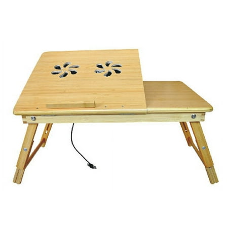 Deluxe Comfort Adjustable Laptop Desk, Bamboo, Cooling Fan