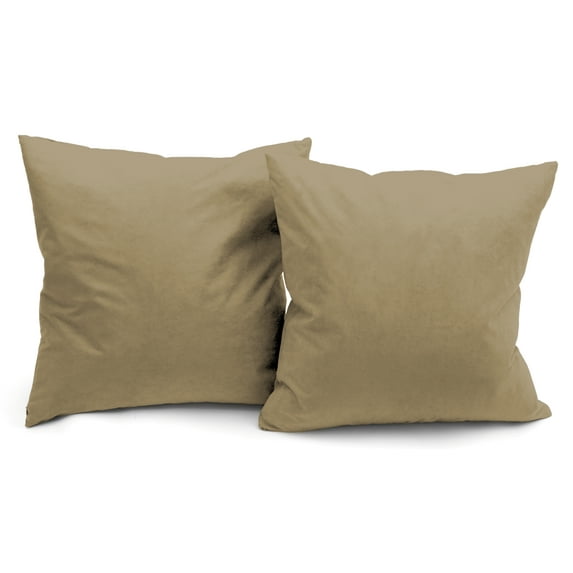 Deluxe Comfort Luxury Feather Filled Microsuede Solid Color Decorative Throw Pillow, 16" x 16", Tan, 2 Pack