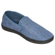 Deluxe Comfort Mens Memory Foam Slipper, Size 11-12   Soft Linen 120D SBR Insole and Rubber Outsole   Pure Suede Shoes   Non-Marking Sole   Mens Slippers, Blue