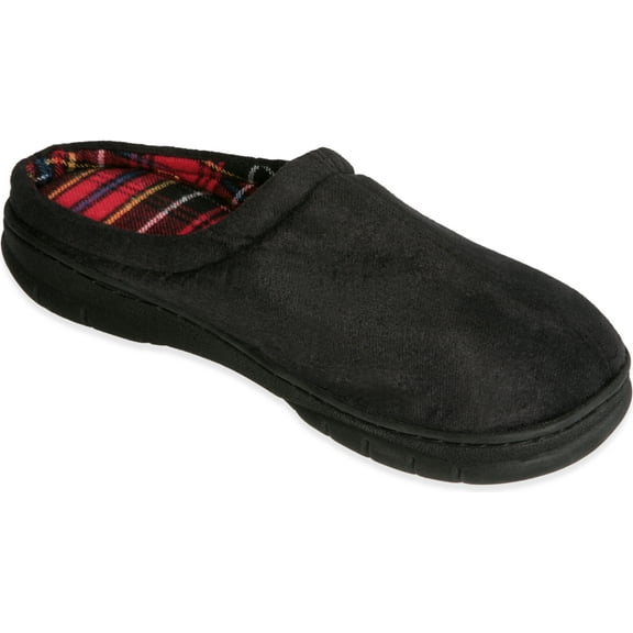 Deluxe Comfort Men's Memory Foam Slipper, Size 11-12 – Suede Vamp Checkered Lining – Memory Foam Insole – Strong TPR Outsole – Men's Slippers, Black Suede