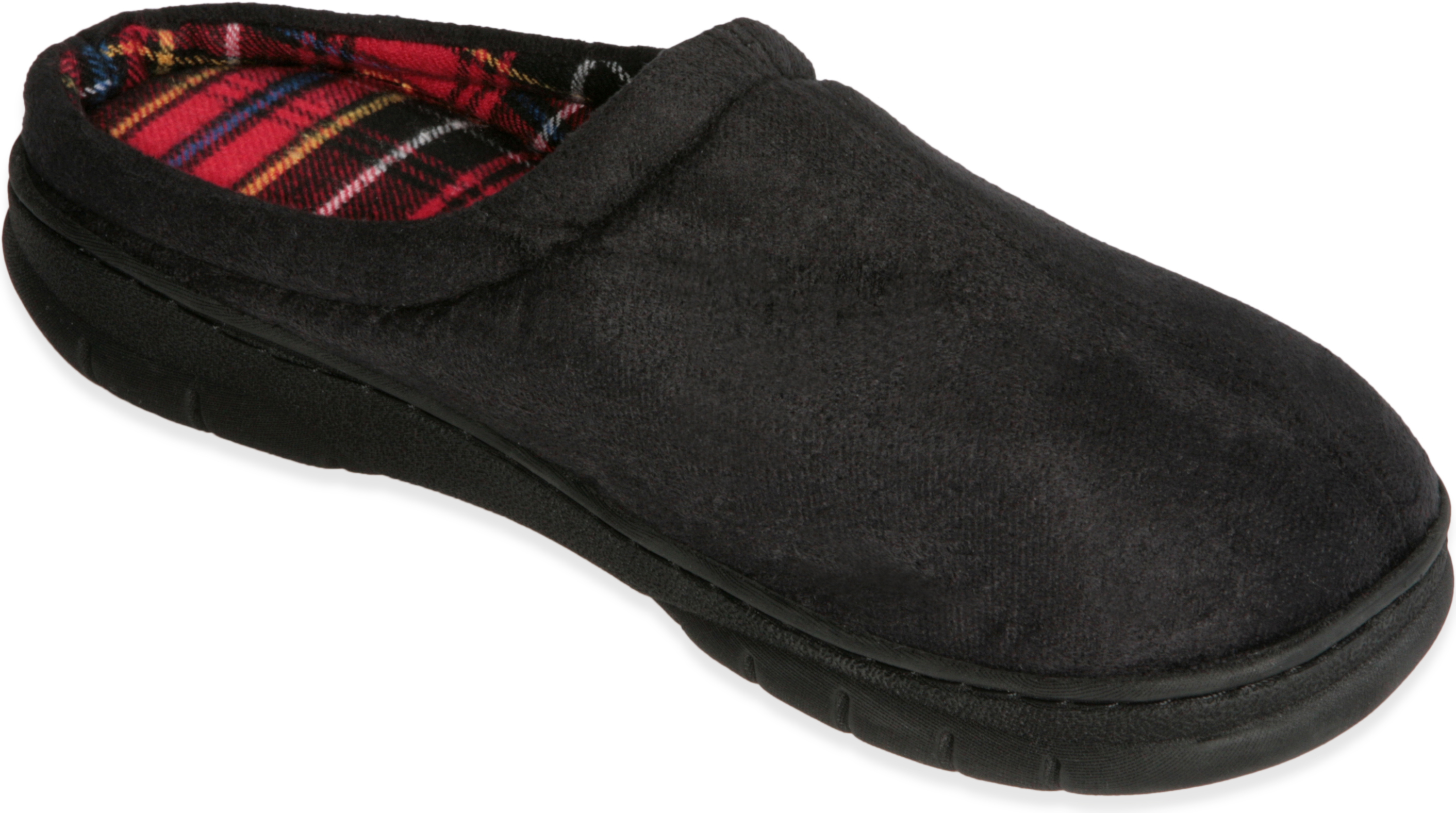 Deluxe Comfort Men's Memory Foam Slipper, Size 13-14 – Suede Vamp Checkered Lining – Memory Foam Insole – Strong TPR Outsole – Men's Slippers, Black Suede - image 1 of 5