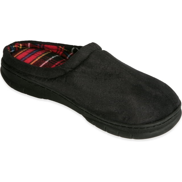 Deluxe Comfort Men's Memory Foam Slipper, Size 13-14 – Suede Vamp Checkered Lining – Memory Foam Insole – Strong TPR Outsole – Men's Slippers, Black Suede