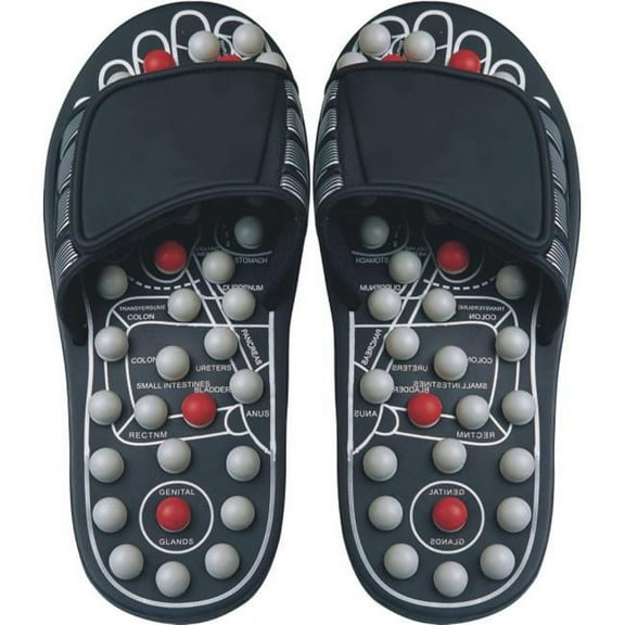 Deluxe Comfort Mens Slip-On Smart Step Reflexology Sandals, Size 11-12 – Rejuvenates Sore Feet – Orthopedic Foot Therapy – Athlete Recovery Footware – Foot Massager Sandals, Black/Grey