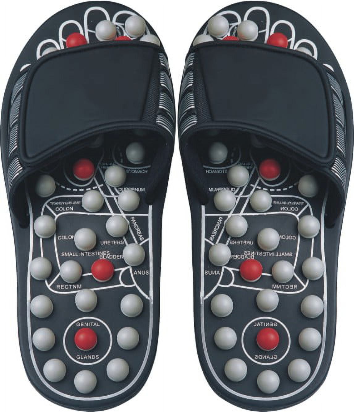 Deluxe Comfort Mens Slip-On Smart Step Reflexology Sandals, Size 9-10 ? Rejuvenates Sore Feet ? Orthopedic Foot Therapy ? Athlete Recovery Footware ? Foot Massager Sandals, Black/Grey