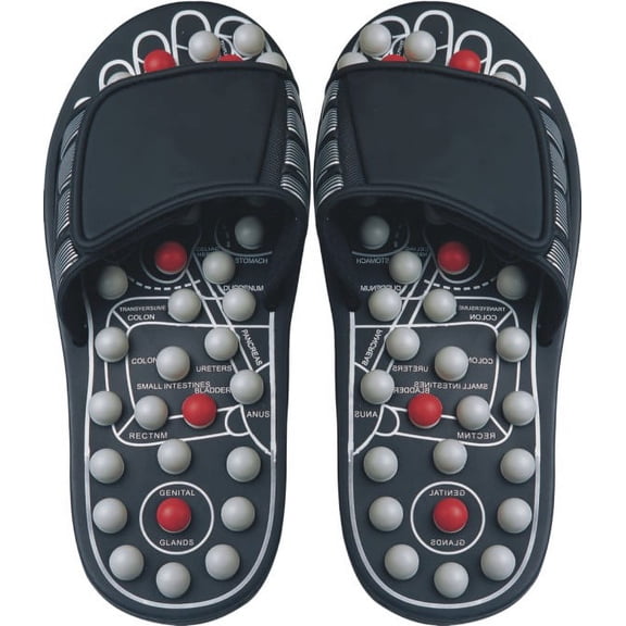 Deluxe Comfort Mens Slip-On Smart Step Reflexology Sandals, Size 9-10 ? Rejuvenates Sore Feet ? Orthopedic Foot Therapy ? Athlete Recovery Footware ? Foot Massager Sandals, Black/Grey