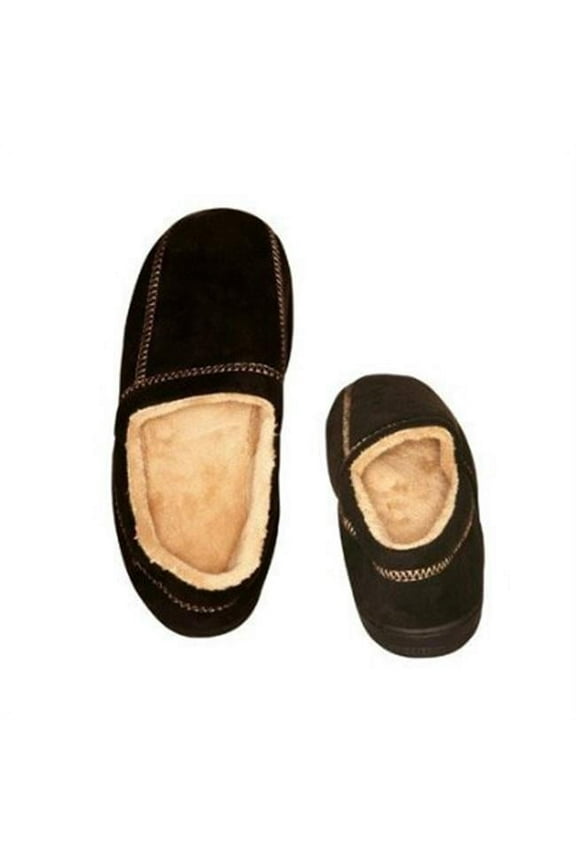 Deluxe Comfort Modern Moccasin Memory Foam Men's Slipper, Size 9-10 – Stylish Microsuede – Long-Lasting Memory Foam – Warm Fleece Lining – Men's Slippers, Black