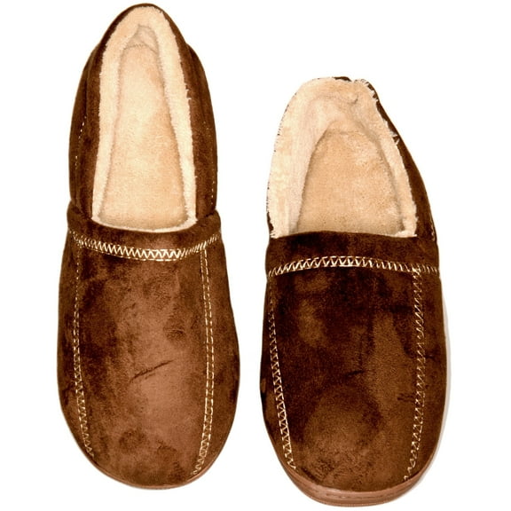 Deluxe Comfort Modern Moccasin Memory Foam Mens Slipper, Size 13-14 – Stylish Microsuede – Long-Lasting Memory Foam – Warm Fleece Lining – Men's Slippers, Brown