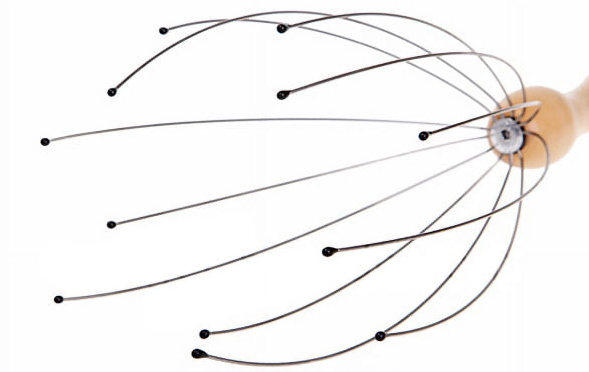 Deluxe Comfort Portable Hand Held Scalp Head Massager – Alleviate Stress – Promotes Deep Relaxation – Light Weight Portable – Scalp Massager, Wood Handle