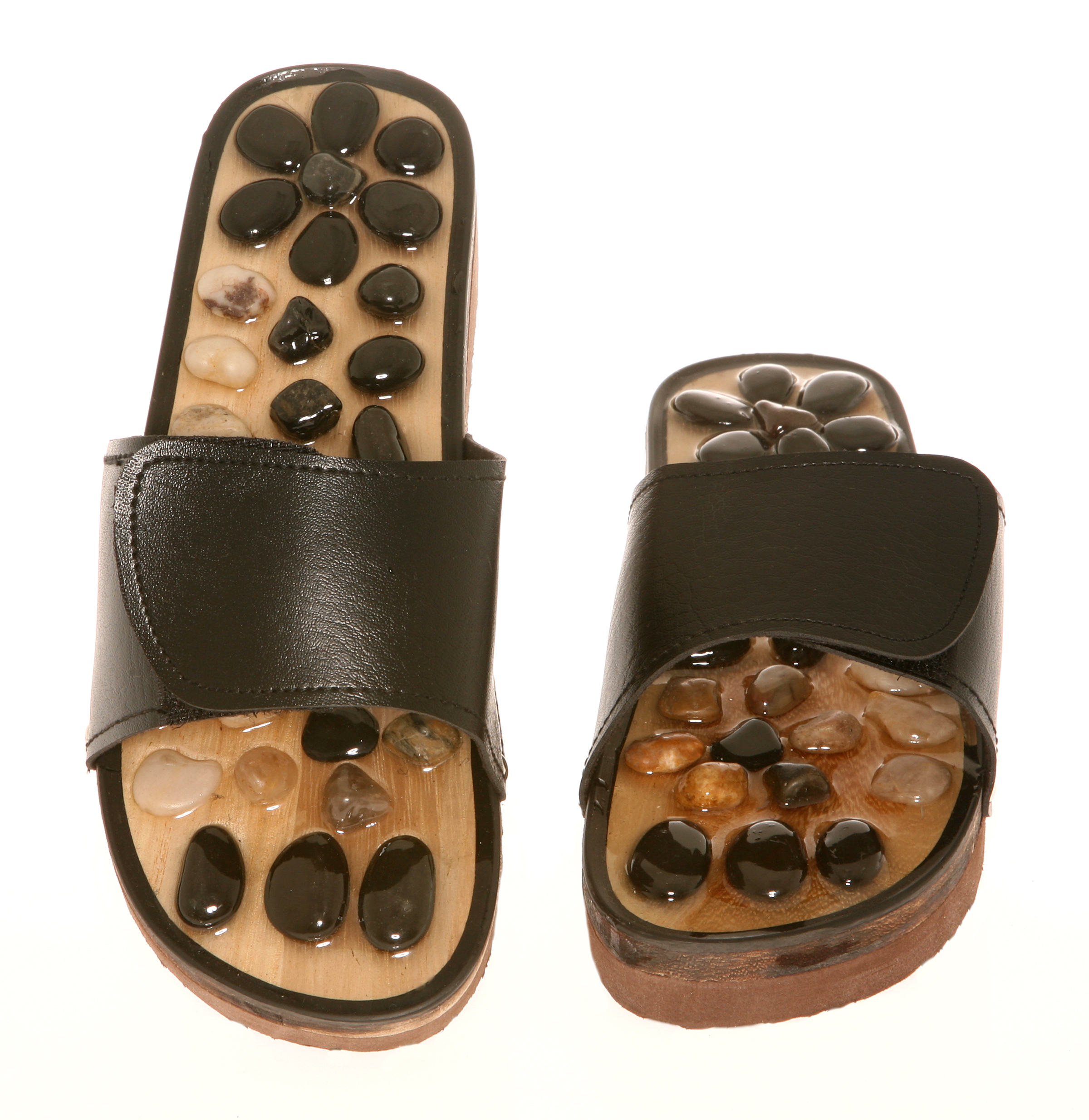 Deluxe Comfort Womens Natural Gem Stone Reflexology Sandals, Size 7 – Stunning Gem Stone And Bamboo – Memory Foam Sole – Stimulating and Detoxifying Massage – Foot Massager Sandals, Black