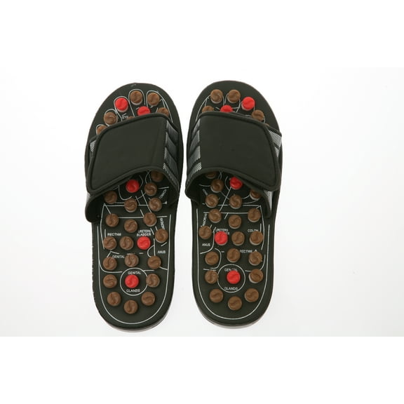 Deluxe Comfort Womens Slip-On Acupressure Reflexology Sandals, Size 8-9 – 81 Acu-Pressure Grip Massagers – Orthopedic Foot Therapy – Holistic Far East Concept – Foot Massager Sandals, Black
