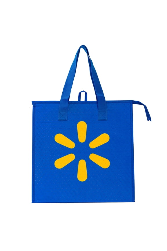 Insulated Reusable Shopping Bag, Grocery Cooler Tote Bag with Zipper, Blue