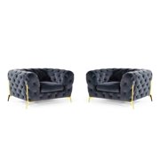 Deluxe Dark Grey Velvet Tufted Arm Chair Set 2 VIG Divani Casa Sheila Modern