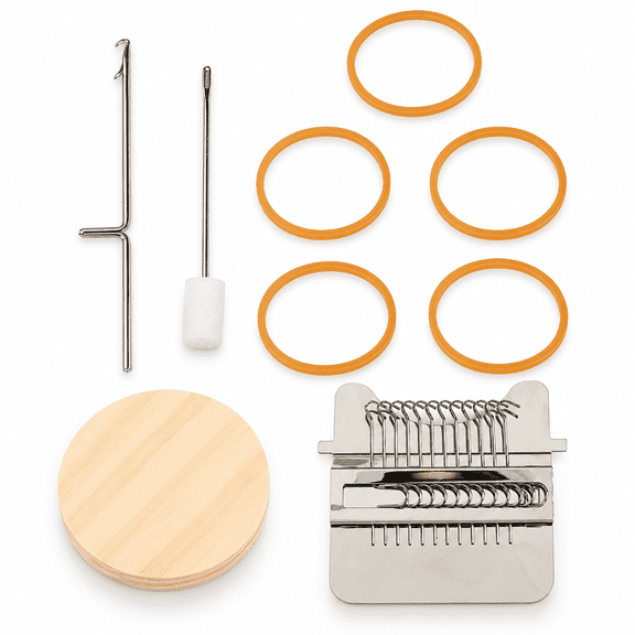 Deluxe Darning Mini Loom Easy Operation Stainless Steel Wood Weaving Machine for Carpet Scarf Clothing Repair 12 Hooks Design 5.9 inches / 15 cm Length