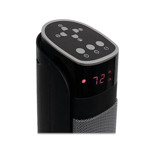 Deluxe Digital 30" Ceramic Oscillating Tower Space Heater with Remote Control, Black