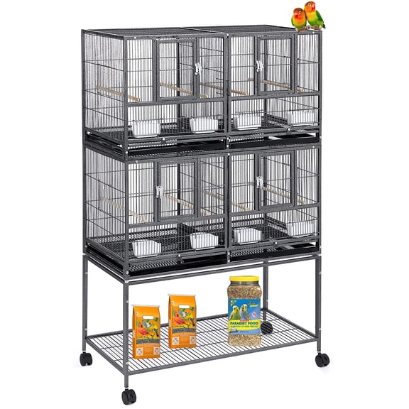 Deluxe Double Story Stackable Center Divided Breeder Breeding Bird Flight Rolling Stand Cage With Side Breeding Nest Doors for Aviaries Canaries Cockatiels Lovebirds Finches Budgies Small Parrots