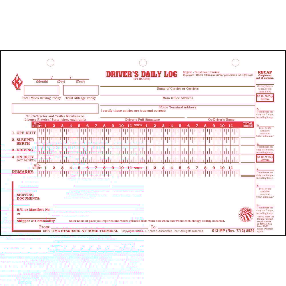 Deluxe Duplicate Driver Daily Log 10-pk. w/ Detailed DVIR & Daily Recap - 2-Ply, Carbon, 8.5" x 5.5", 31 Sets of Forms Per Unit