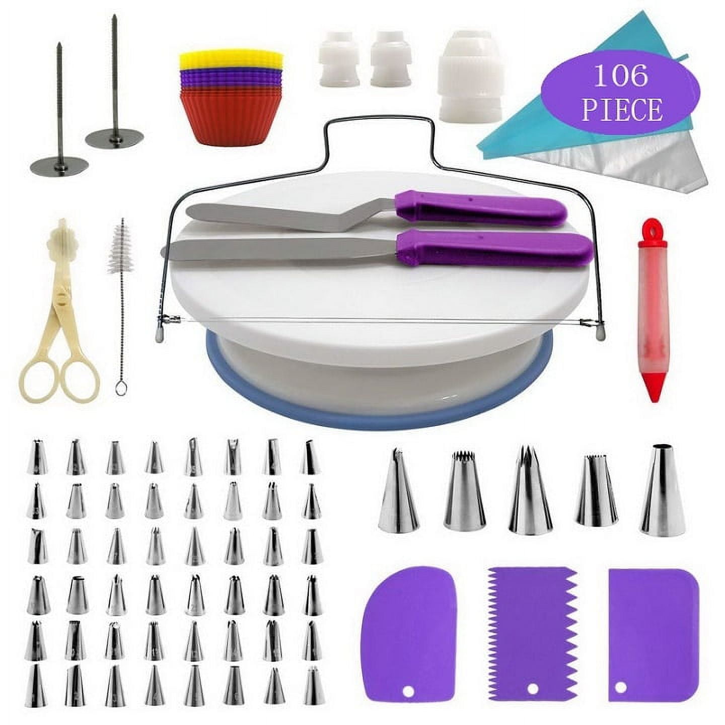 Deluxe Edition Cake Decorating Supplies Kit with Nonslip Turntable ...