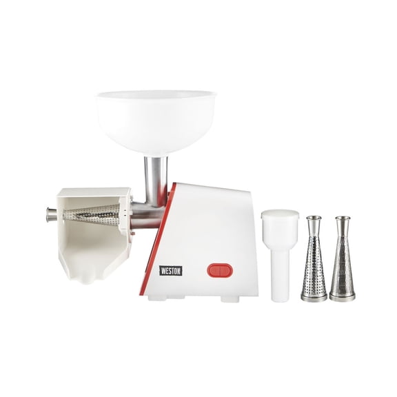 Deluxe Electric Tomato Strainer with Multiple Strainer Sizes and Reverse Function