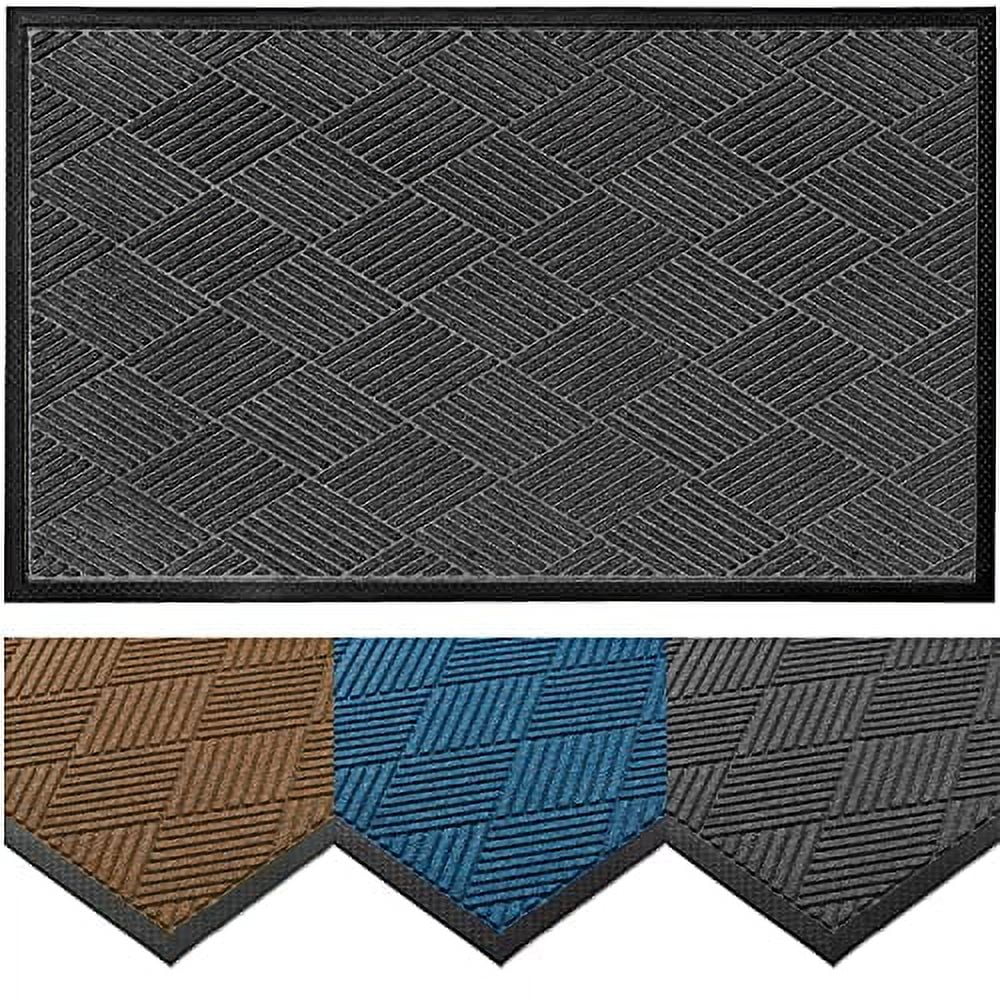 Deluxe Entrance Door Mat, Large Duty Absorbent Rubber Rug, Charcoal, 3