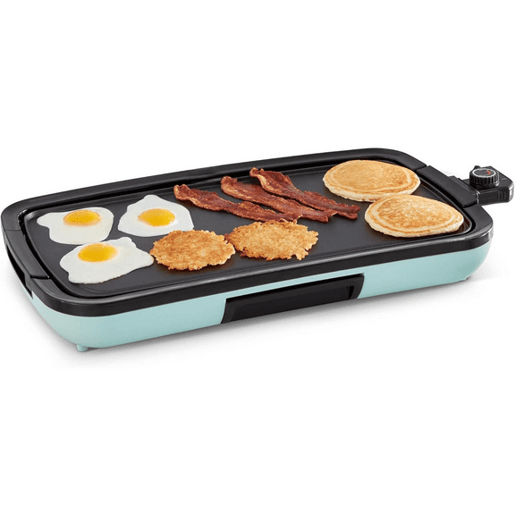 Deluxe Everyday Electric Griddle with Dishwasher Safe Removable Nonstick Cooking Plate for Pancakes, Burgers, Eggs and more, Includes Drip Tray + Recipe Book, 20 x 10.5, 1500-Watt - Aqua
