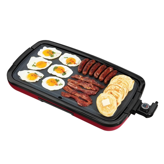 Deluxe Everyday Griddle - Electric Griddle with Removable Plate - Nonstick, Easy-Clean Surface & Anti-Slip Base - Recipe Book Included - Red