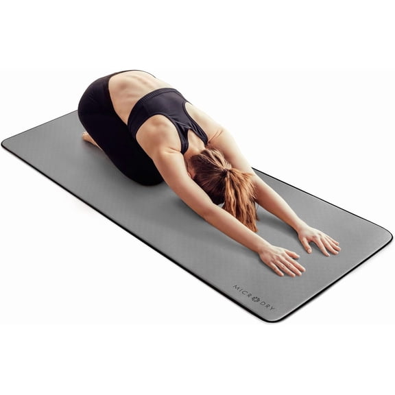 Deluxe Exercise Yoga Mat Extra Thick for High Impact Training Multi Layered Skid Resistant Odor Neutralizing with Carrying Strap Grey 26"W x 72"L