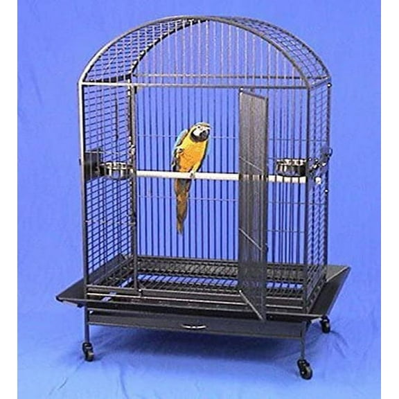 Deluxe Extra Strong XX-Large 40"L x 30"W x 66.5" H Wrought Iron Castle Dome Top Parrot Bird Rolling Cage With Extra Strong 6mm Wire