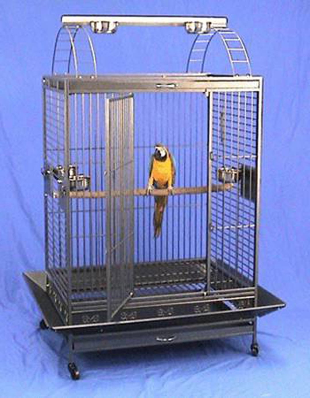 Deluxe Extra Strong XX-Large 40"L x 30"W x 71" H Wrought Iron Castle Playtop Parrot Bird Rolling Cage With Extra Strong 6mm Wire