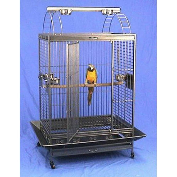 Deluxe Extra Strong XX-Large 40"L x 30"W x 71" H Wrought Iron Castle Playtop Parrot Bird Rolling Cage With Extra Strong 6mm Wire