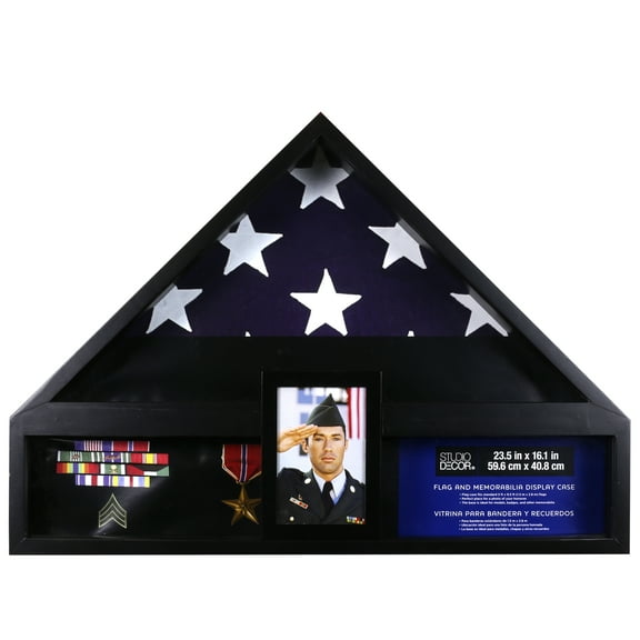 Deluxe Flag Case with Photo Display by Studio Decor - Funeral Military Display for Flags - Medals - Badges - and Memorabilia - 1 Pack