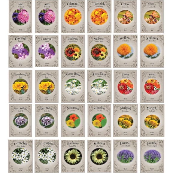 Deluxe Flower Garden Seed Variety Pack 30 Seed Packets | Sunflower, Zinnia, Lavender, Cosmos & Cut Flower Mix | Easy Grow Pollinator & Bouquet Garden Seeds
