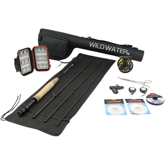 Deluxe Fly Fishing Combo Starter Kit, 7-Foot Pole, 4-Piece Fly Rod Kit, 3/4 Weight, Fishing Accessories, Includes Die cast Aluminum Reel and Hard Tube Case with Pouch, Fly Box and Flies